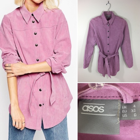 ASOS Tops - ASOS women’s pink suede belted shirt Size 0